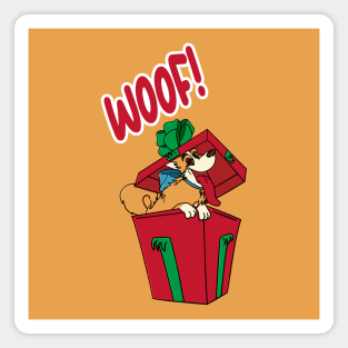 WOOF! dog in a Christmas present Magnet